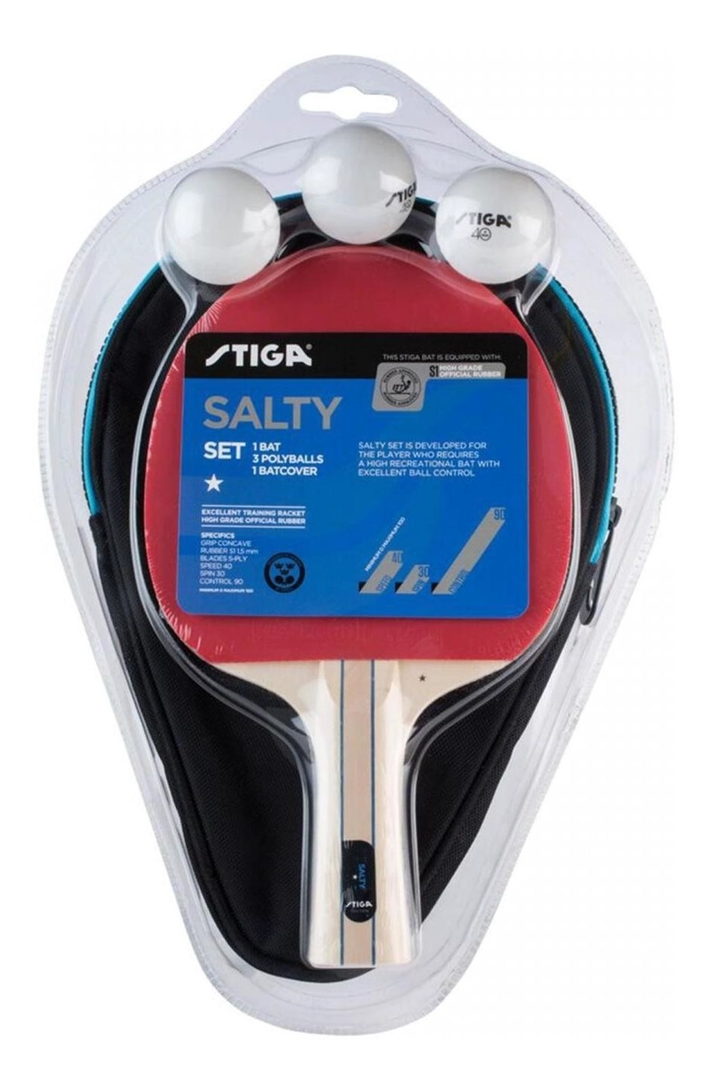 SET TENIS DE MESA STIGA SALTY 1 ESTRELLA PALETA + FUNDA + 3 - 1