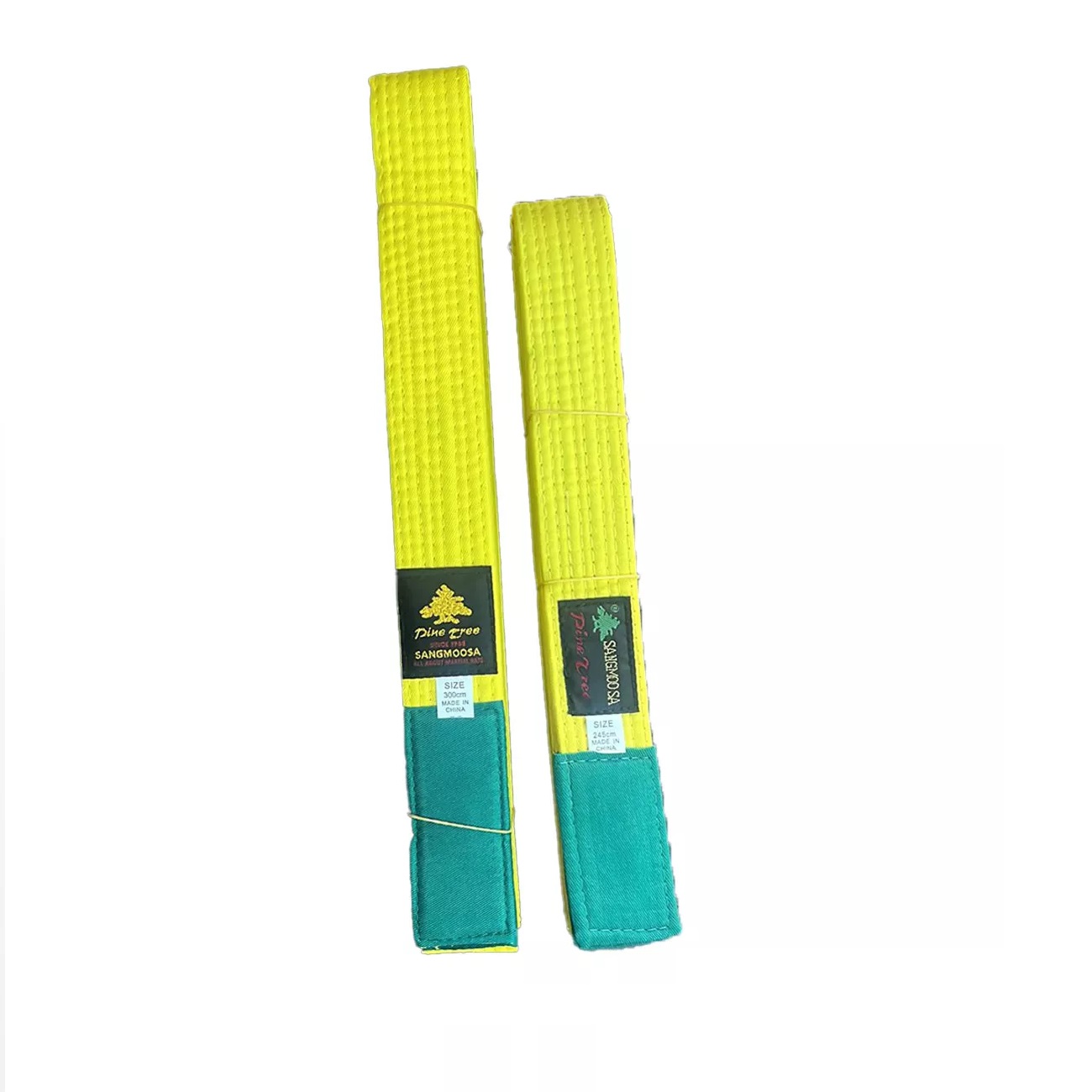 CINTURON ARTES MARCIALES PINE TREE ALGODÓN AMARILLO PUNTA VERDE 245 CMS. - 1