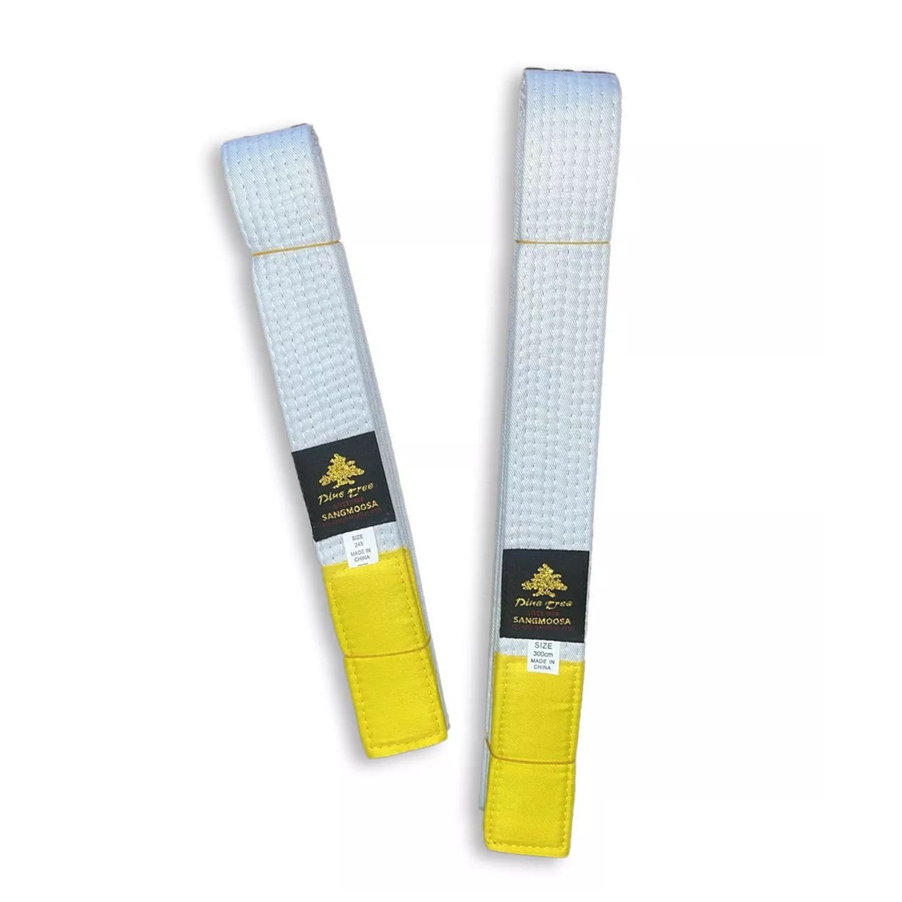 CINTURON ARTES MARCIALES PINE TREE BLANCO PUNTA AMARILLA 300 CMS. - 1