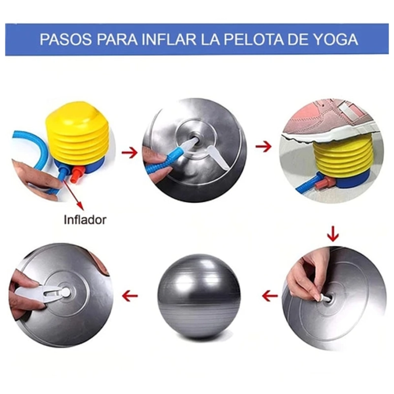 PELOTA BALON YOGA 55 CM PILATES CON INFLADOR - 3