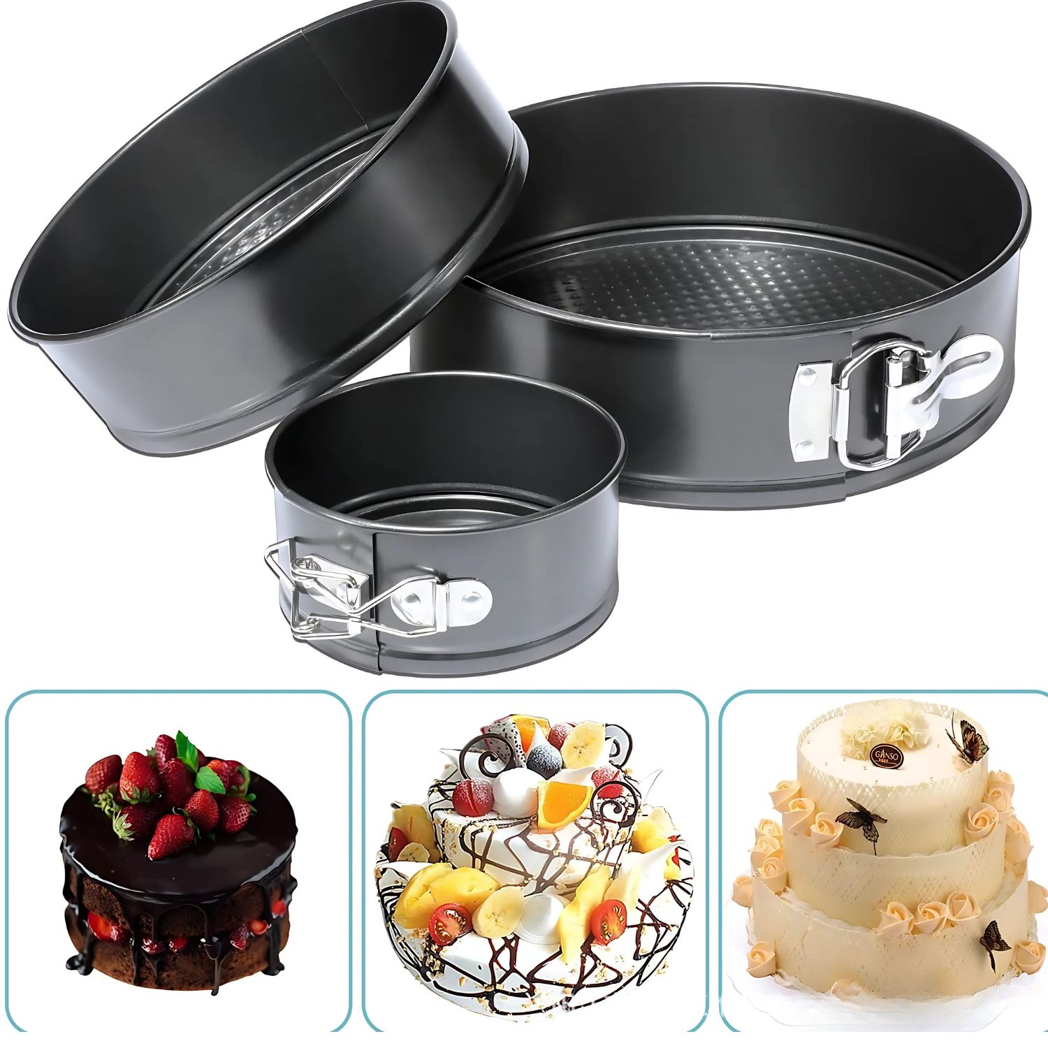 SET 3 MOLDES REDONDOS REPOSTERÍA TORTA ANTIADHERENTE - 4