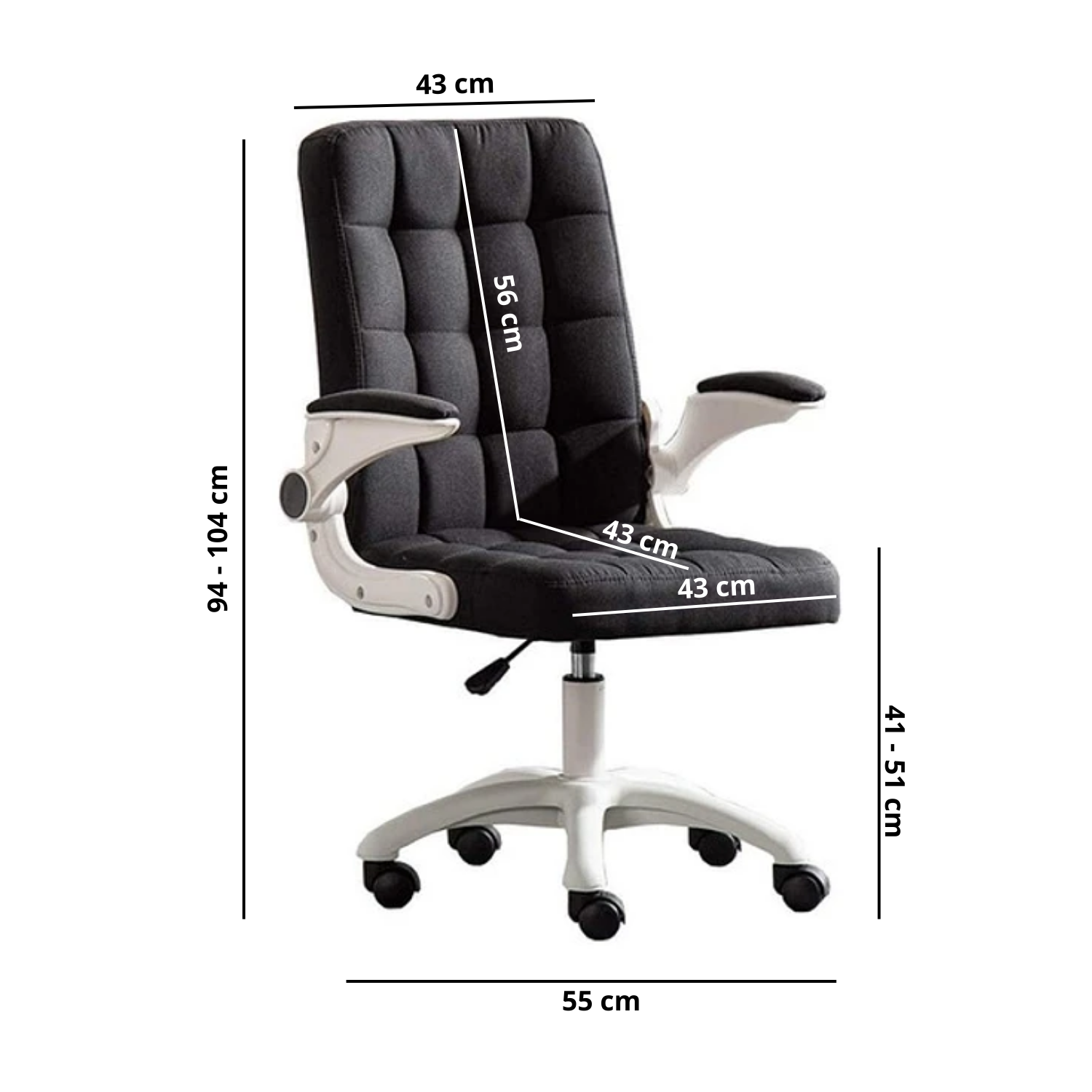SILLA DE OFICINA DE TELA ALTURA CON AJUSTABLE Y RUEDAS - 2