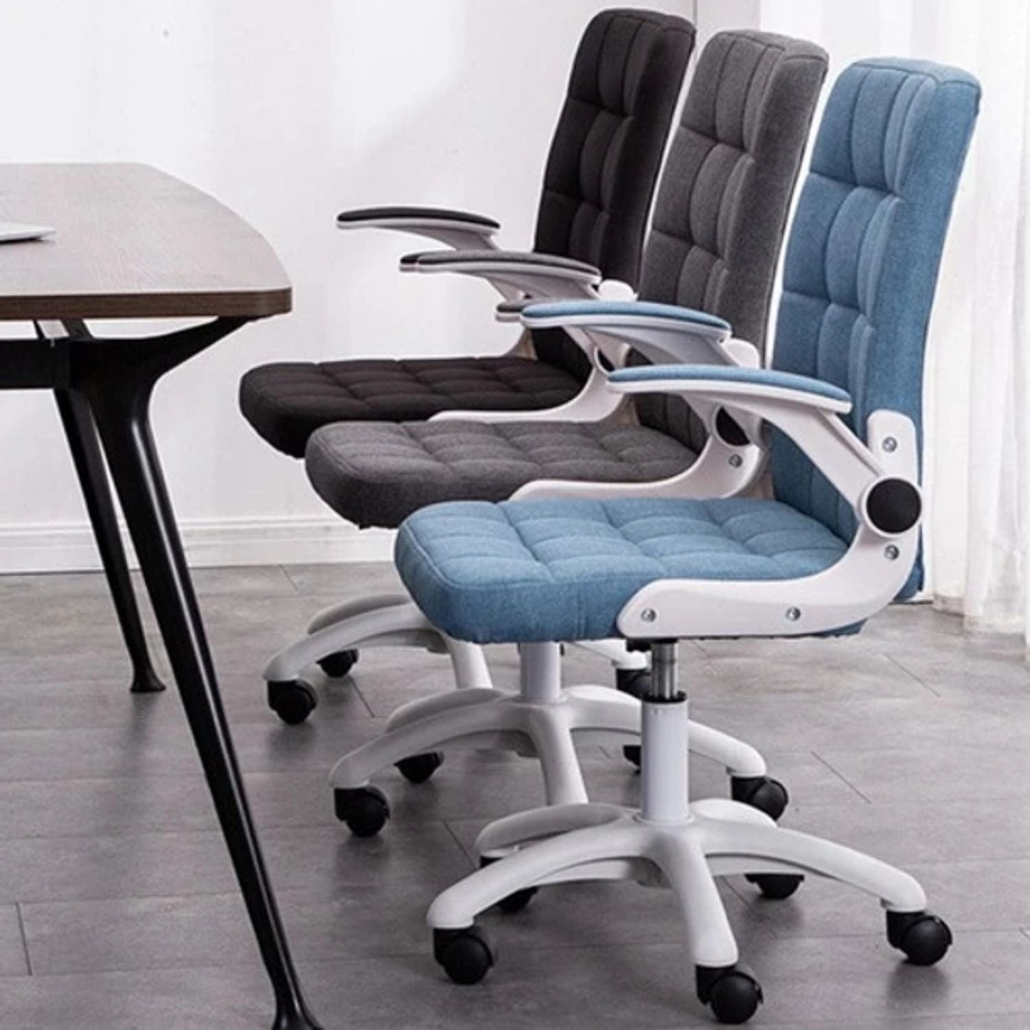SILLA DE OFICINA DE TELA ALTURA CON AJUSTABLE Y RUEDAS - 4
