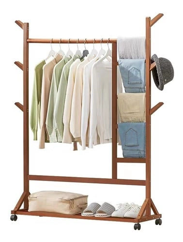 PERCHERO 100 CM DE BAMBOO CON RUEDAS ORGANIZADOR - 1