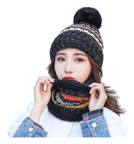 SET CALENTADOR DE GORRO CON BUFANDA PARA MUJER INVIERNO - 1