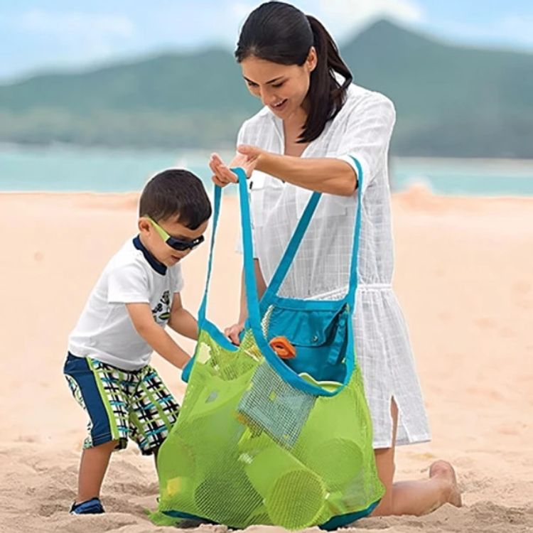 BOLSA DE MALLA PORTÁTIL UNISEX ALMACENAMIENTO JUGUETES PLAYA - 4