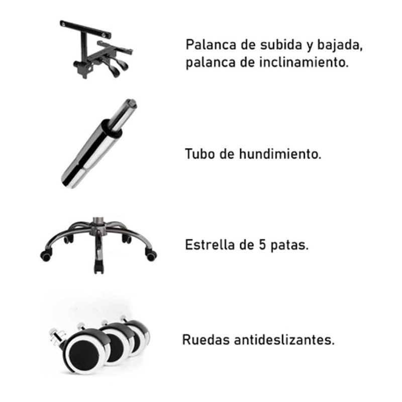SILLA CRUSEC ACERO NEGRO PC SILLÓN REGULABLE EJECUTIVA OFICINA ESCRITORIO - 6