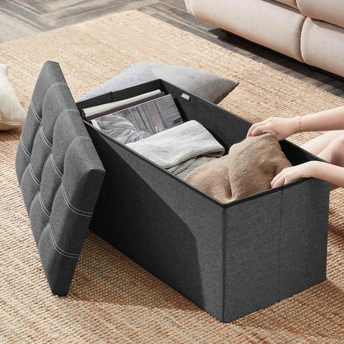 PUFF CRUSEC NEGRO TABURETE PLEGABLE ORGANIZADOR MULTIFUNCION 76CM X 38CM - 4
