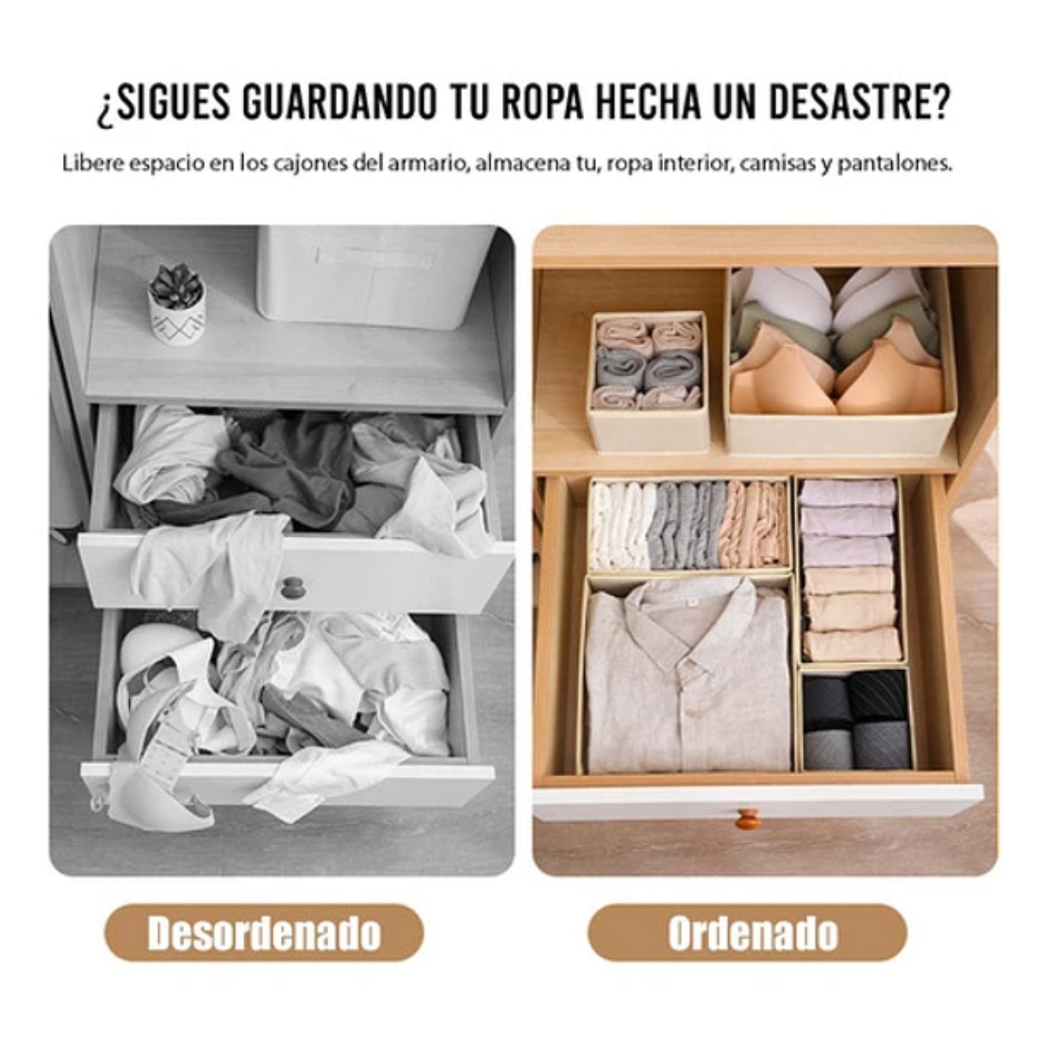SET DE 6 CAJAS PLEGABLE ORGANIZADOR DE ROPA INTERIOR Y MAS - 5