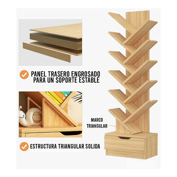 ESTANTERIA LIBRERO DE ARBOL 12 NIVELES MODERNO CON CAJÓN - 3