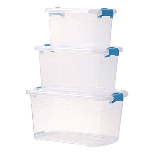 SET DE 3 CAJAS DE ALMACENAMIENTO DE PLASTICO CON TAPAS - 1