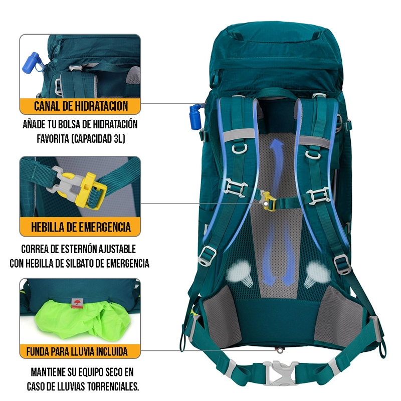MOCHILA DE SENDERISMO 65L MONTAÑISMO IMPERMEABLE Y LIVIANA - 4