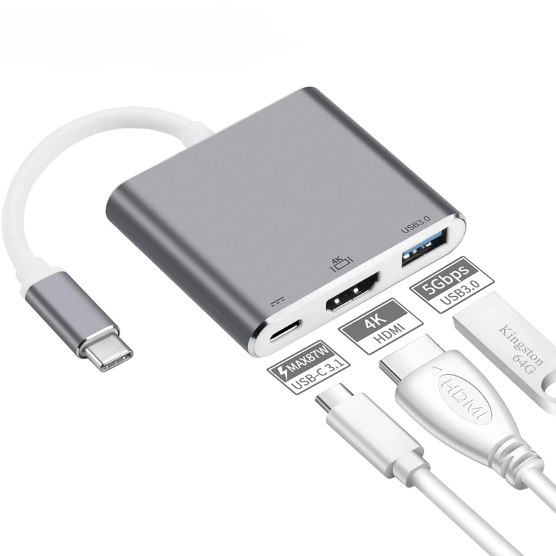 ADAPTADOR MULTIPUERTO 3 EN 1 USB TIPO C 3.0 A HDMI 4K - 1