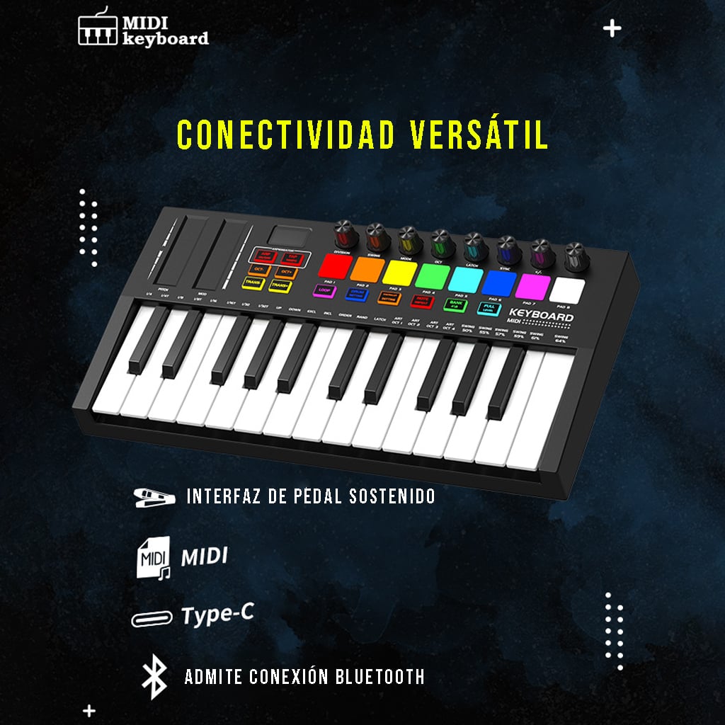 TECLADO CRUSEC MIDI 25 TECLAS CONTROLADOR MUSICAL PIANO USB - 5