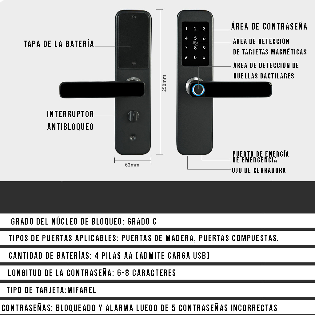 CERRADURA INTELIGENTE CRUSEC CON HUELLA DIGITAL WIFI ELECTRÓNICA - 2