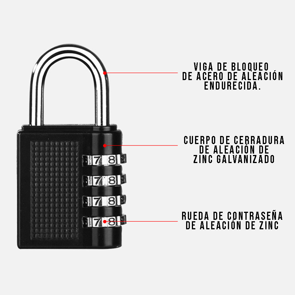 CANDADO DE COMBINACIÓN CRUSEC DE 4 DÍGITOS ANTIRROBO CERRADURA - 5