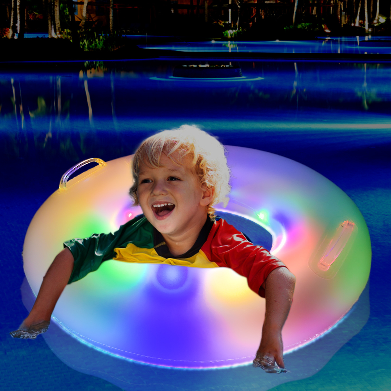 FLOTADOR CRUSEC LED MULTICOLOR ANILLO CON ASAS DE NATACION 26*56 - 2