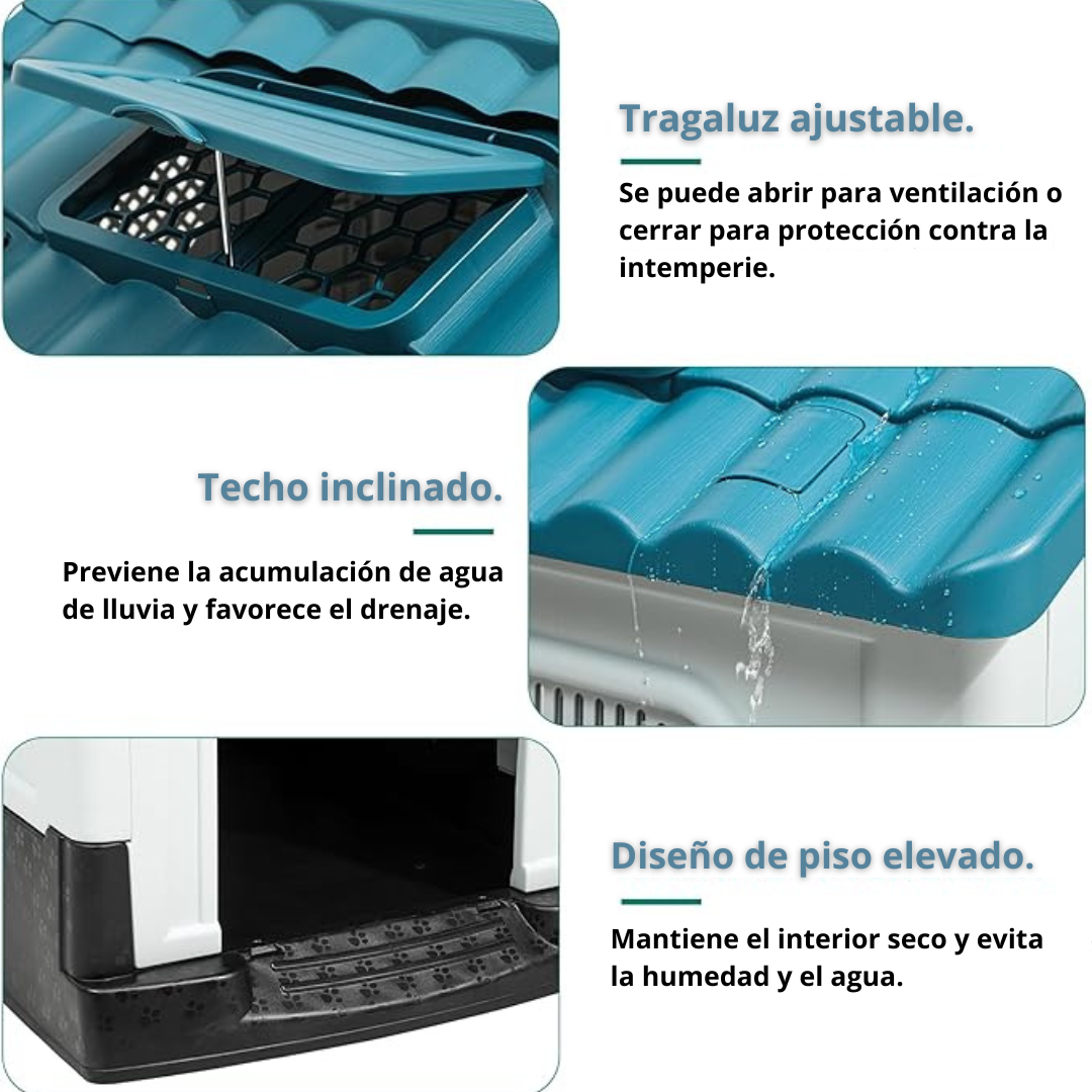 CASA PARA PERRO MASCOTAS EXTERIOR IMPERMEABLE 100X71X95 CM - 3