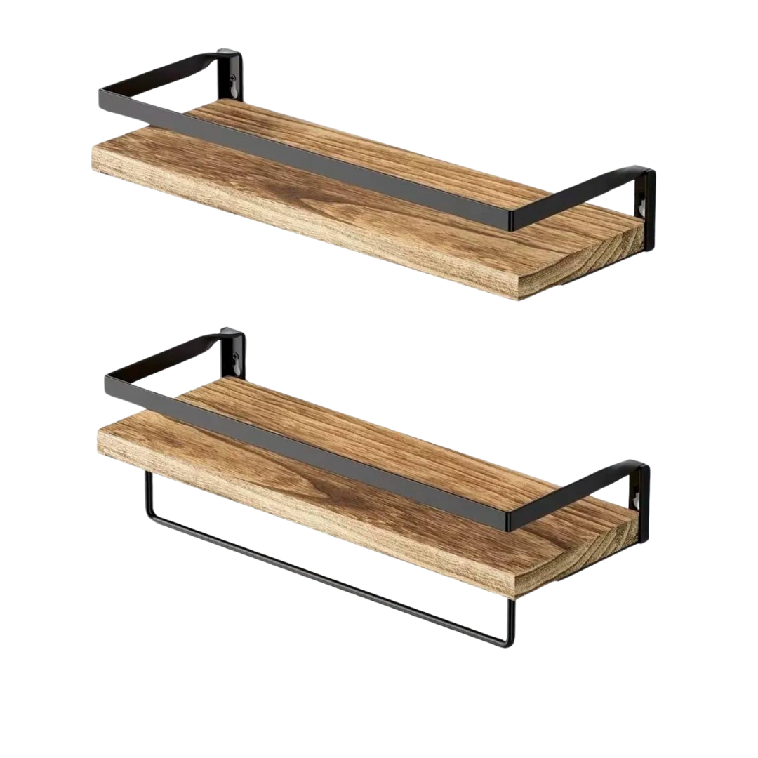 ESTANTERIA MINIMALISTA MODERNA 2 NIVELES FLOTANTE DE MADERA - 1