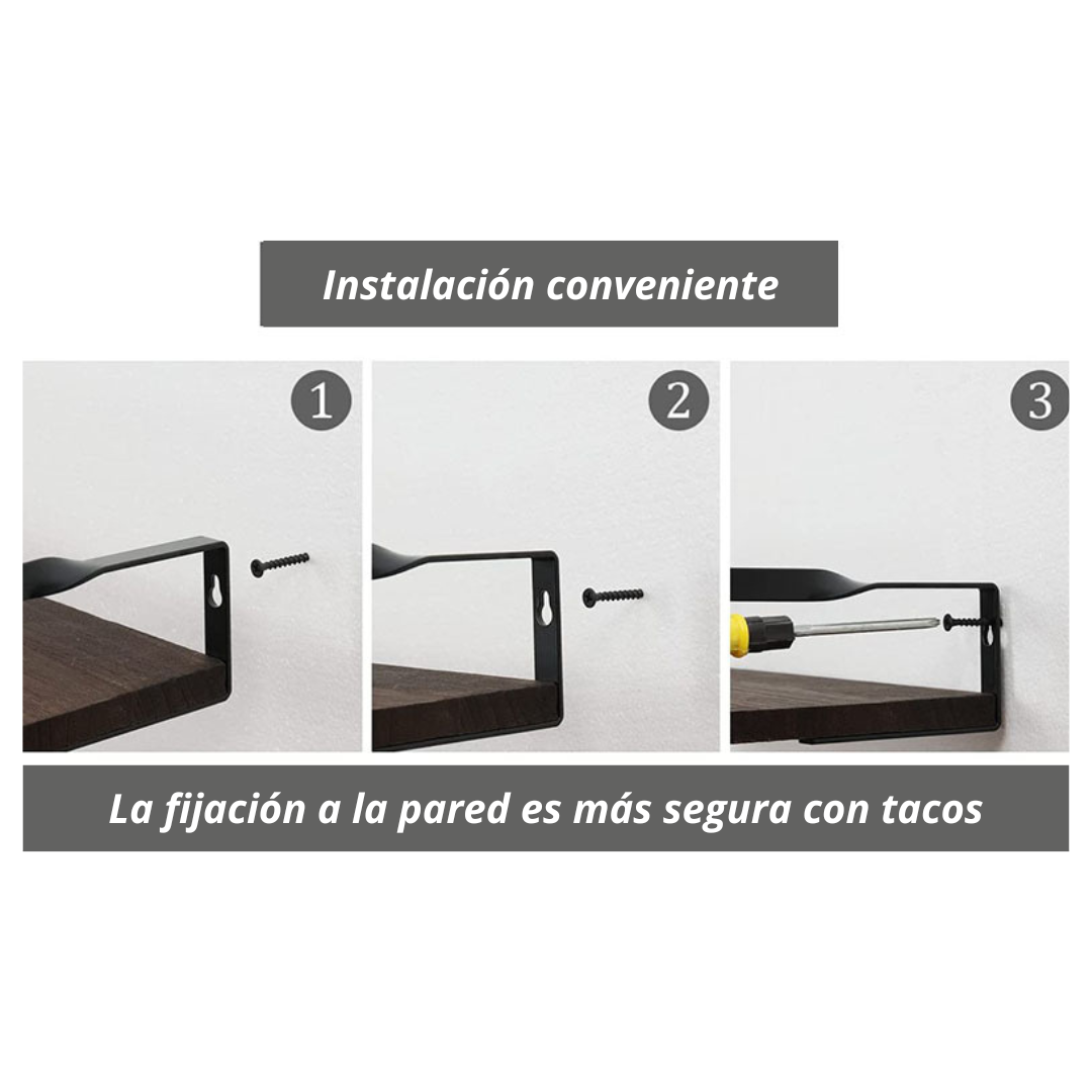 ESTANTERIA MINIMALISTA MODERNA 2 NIVELES FLOTANTE DE MADERA - 5