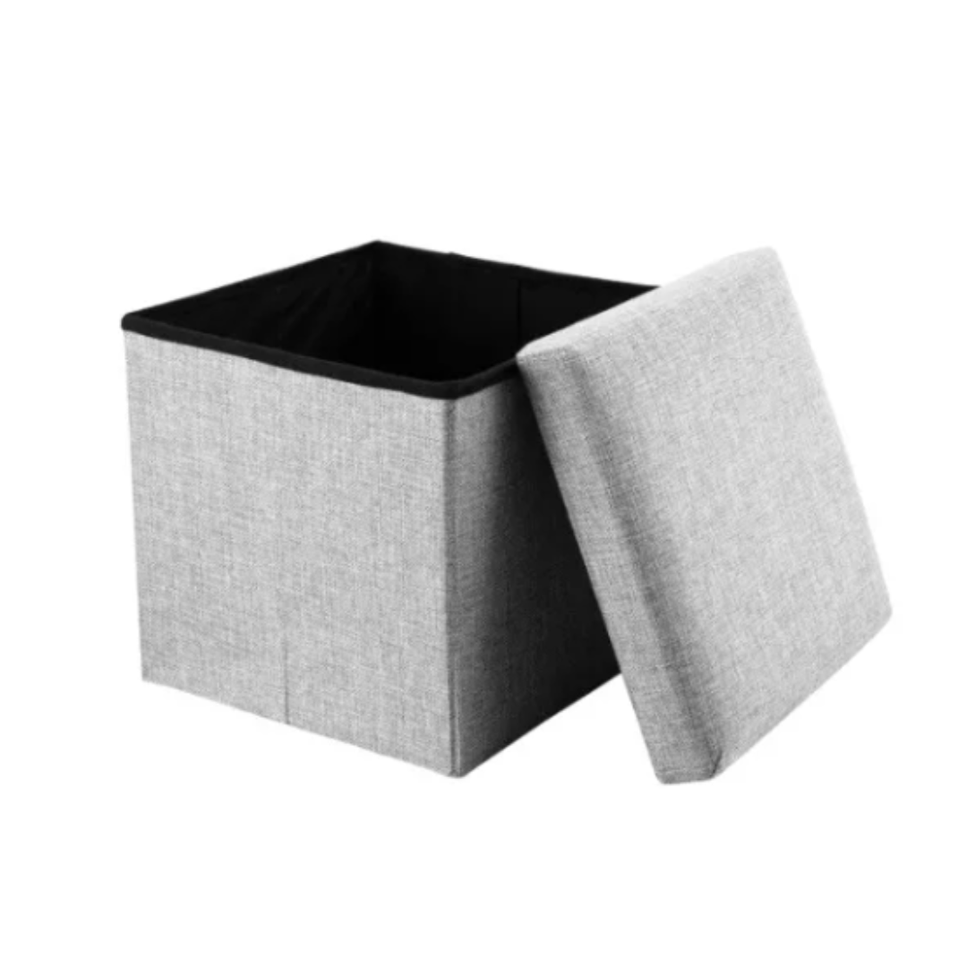 PUFF CRUSEC GRIS CLARO SILLA BAUL ORGANIZADOR MULTIFUNCIONAL 30CM X 30CM - 2