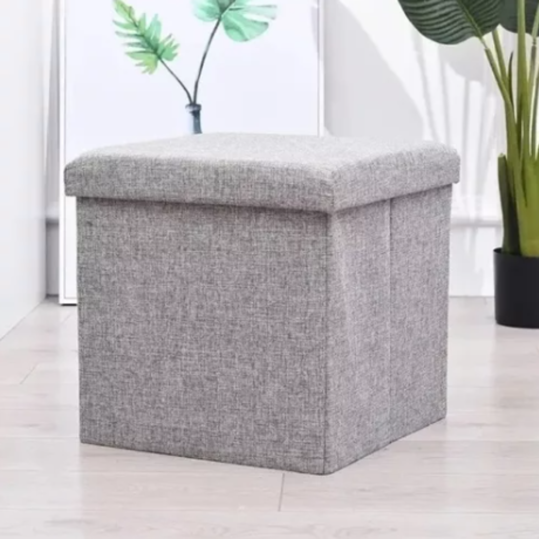 PUFF CRUSEC GRIS CLARO SILLA BAUL ORGANIZADOR MULTIFUNCIONAL 30CM X 30CM - 3