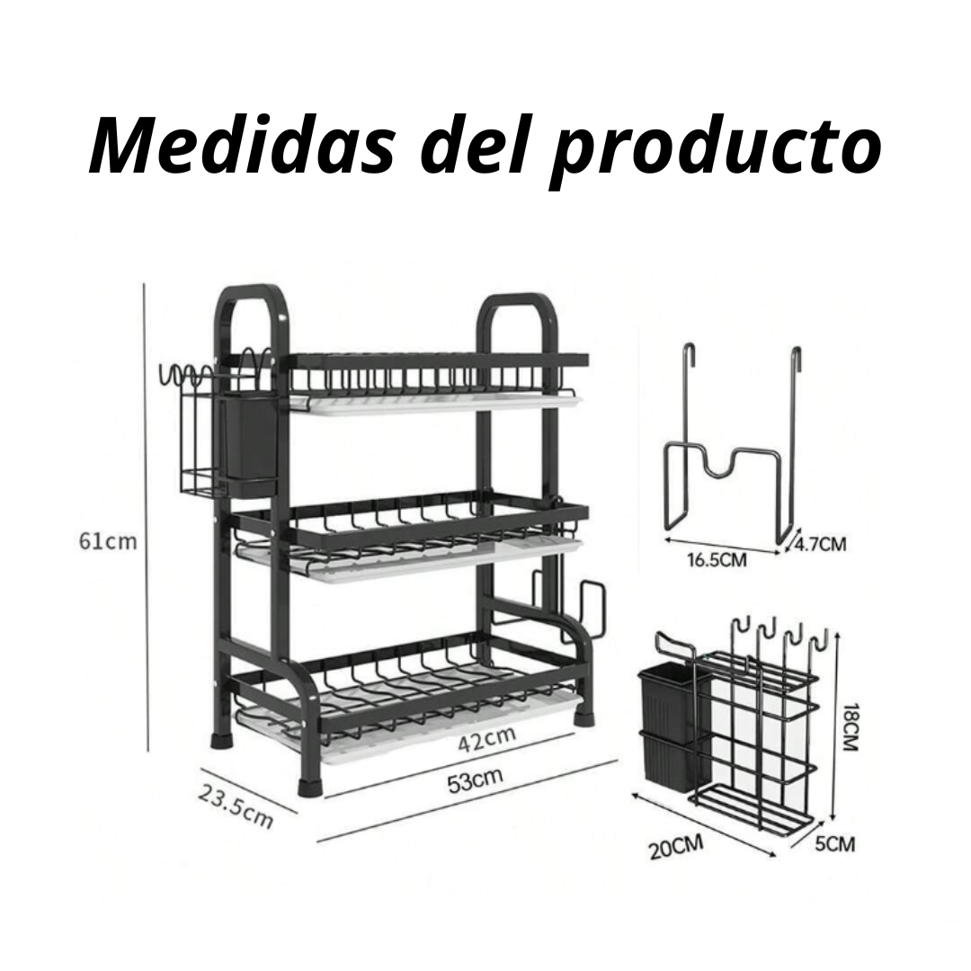 ESCURRIDOR SECADOR DE PLATOS 3 NIVELES ESTRUCTURA DE ACERO - 4