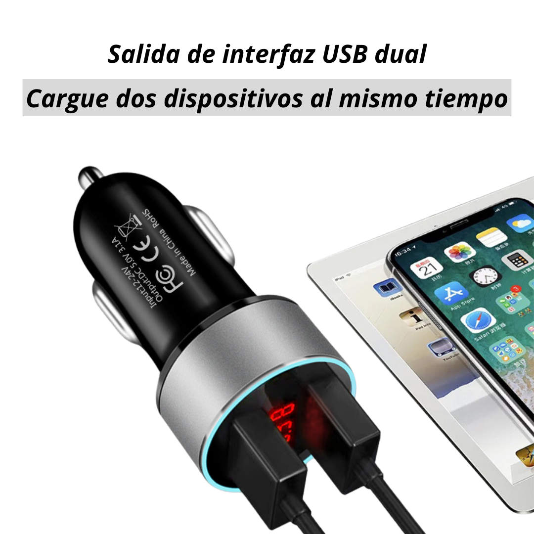 CARGADOR ADAPTADOR AUTOMOVIL USB DOBLE ENTRADA 12-24V 3.1A - 2
