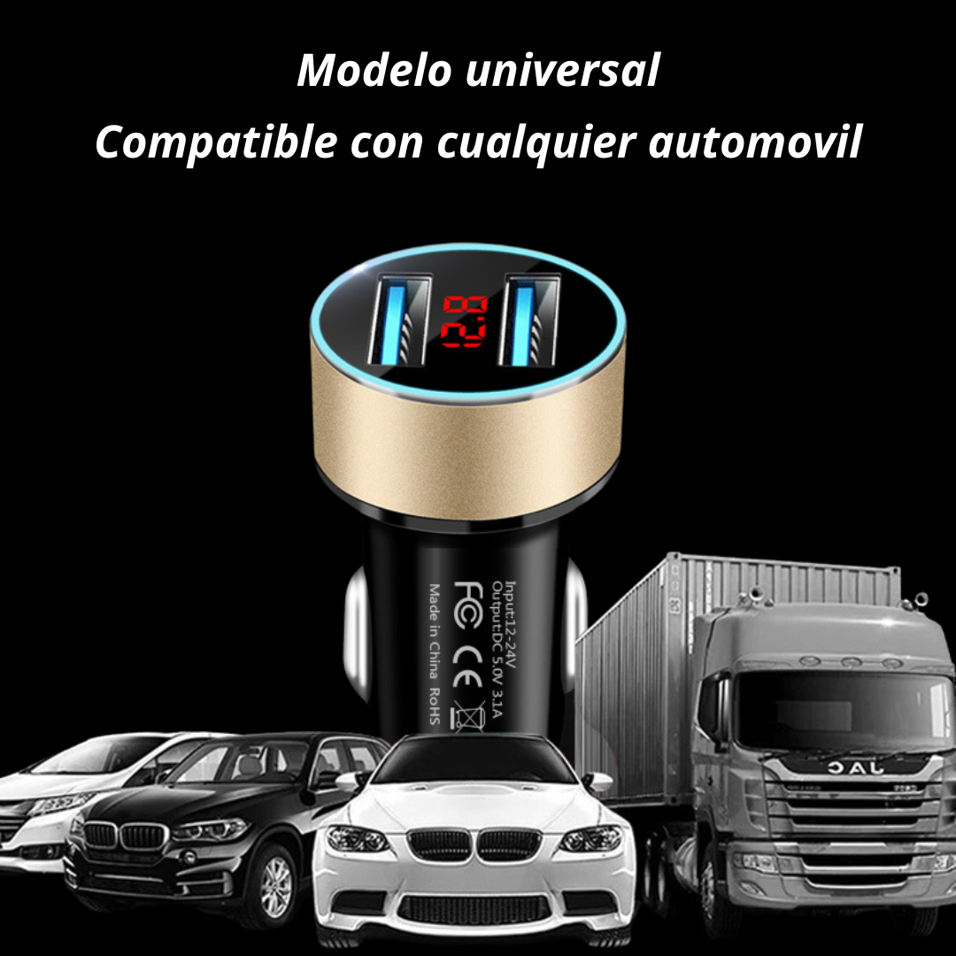CARGADOR ADAPTADOR AUTOMOVIL USB DOBLE ENTRADA 12-24V 3.1A - 4
