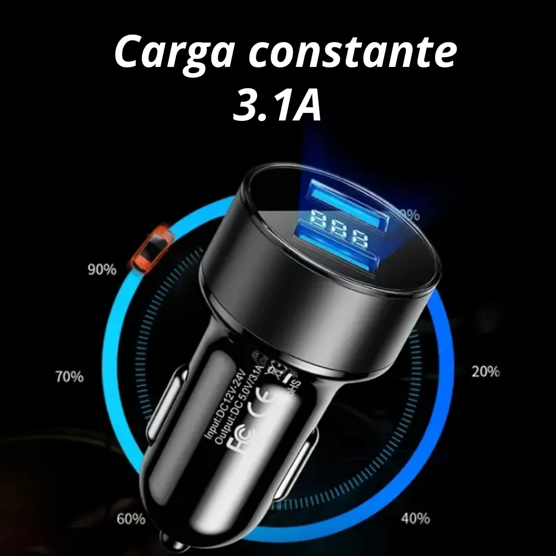 CARGADOR ADAPTADOR AUTOMOVIL USB DOBLE ENTRADA 12-24V 3.1A - 5