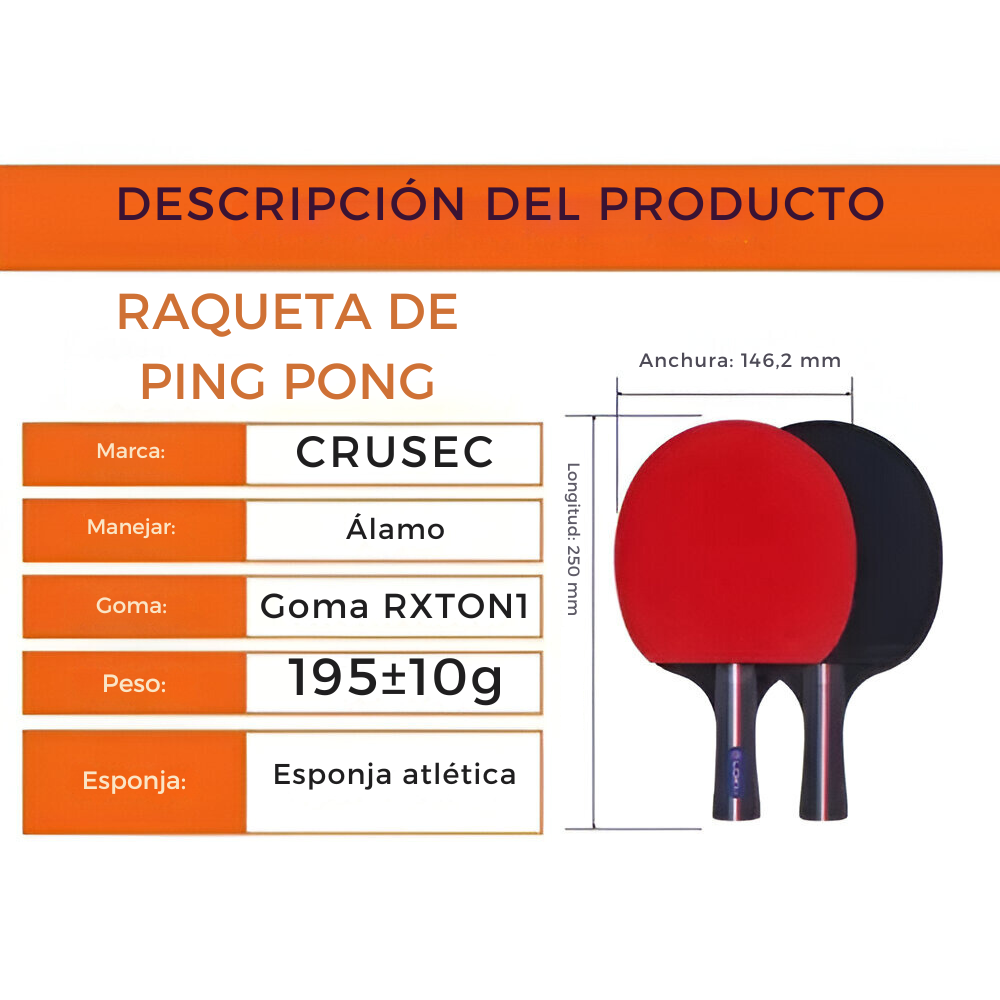 PALETA TENIS DE MESA / PING PONG CRUSEC MADERA / SILICONA 6 ESTRELLAS PRO CARBON PERFORMANCE - 4