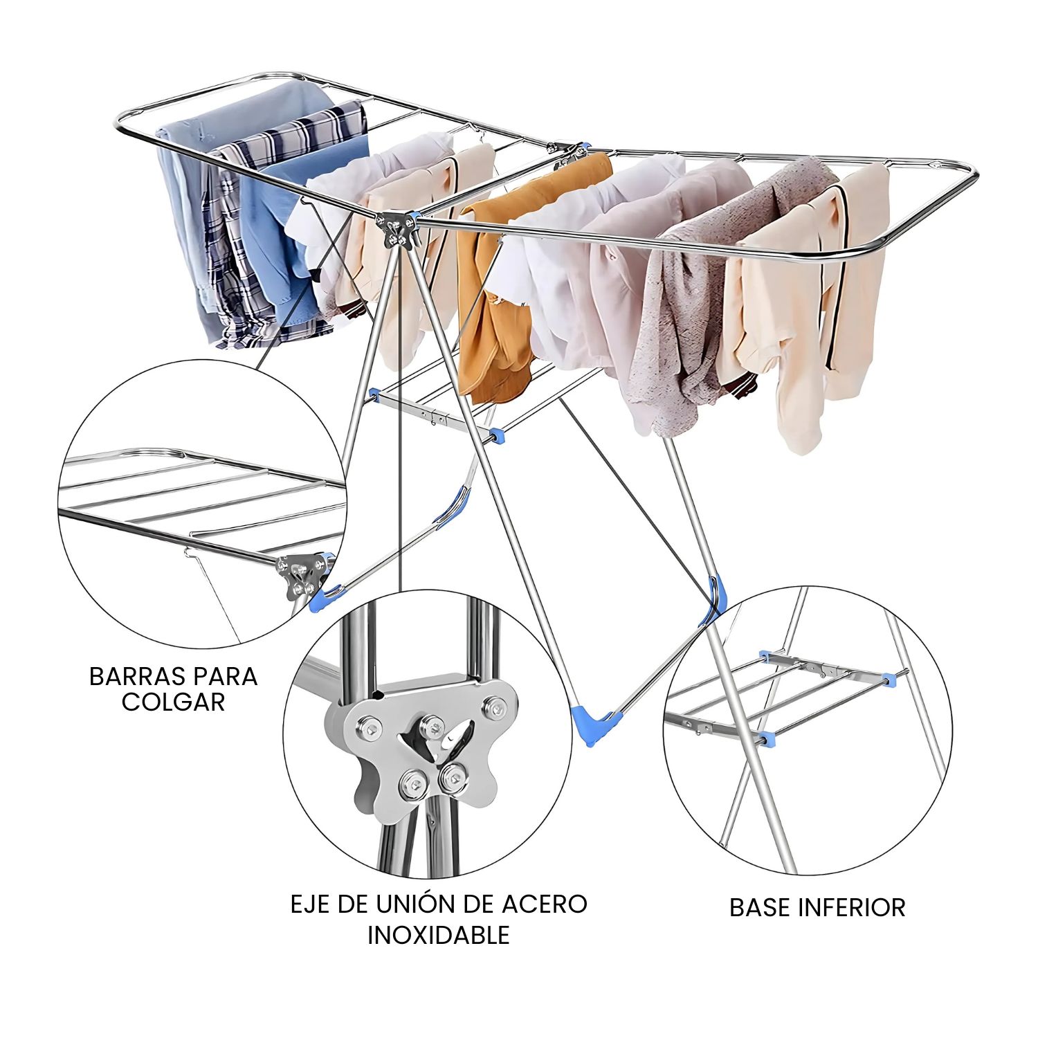 TENDEDERO PLEGABLE PARA ROPA METÁLICO COLGADERO 150 CM - 6
