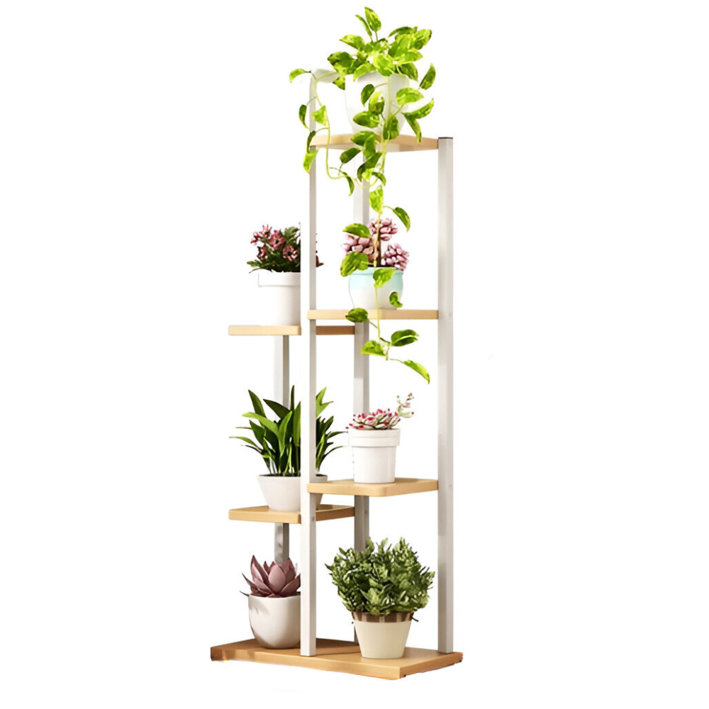 SOPORTE DE 7 ESPACIOS PARA MACETAS PLANTAS DECORATIVO - 1