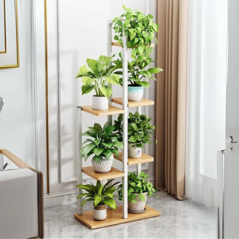 SOPORTE DE 7 ESPACIOS PARA MACETAS PLANTAS DECORATIVO - 3