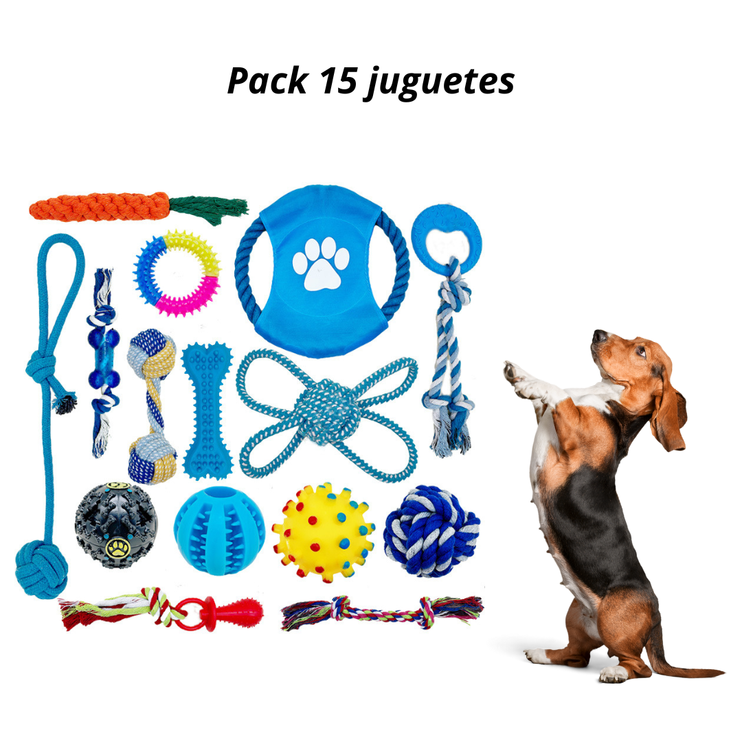 SET PERROS CRUSEC 15 JUGUETES MASCOTAS ANTIESTRÉS PELOTA CUERDA GOMA - 2