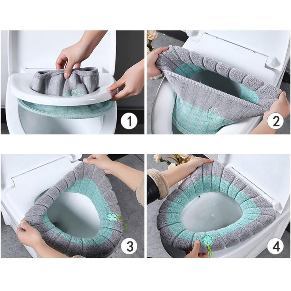 FUNDA DE INODORO DE FELPA LAVABLE PARA WC VERDE - 4