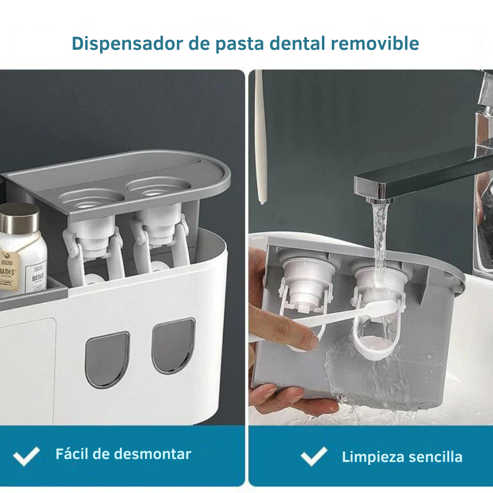 DISPENSADOR PASTA DENTAL PORTA CEPILLOS DE PARED 4 TAZAS - 4