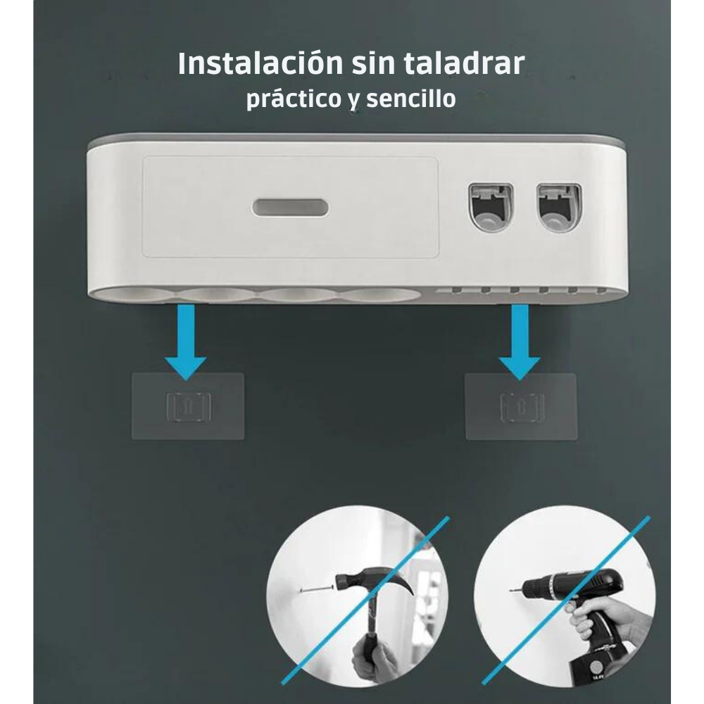DISPENSADOR PASTA DENTAL PORTA CEPILLOS DE PARED 4 TAZAS - 5