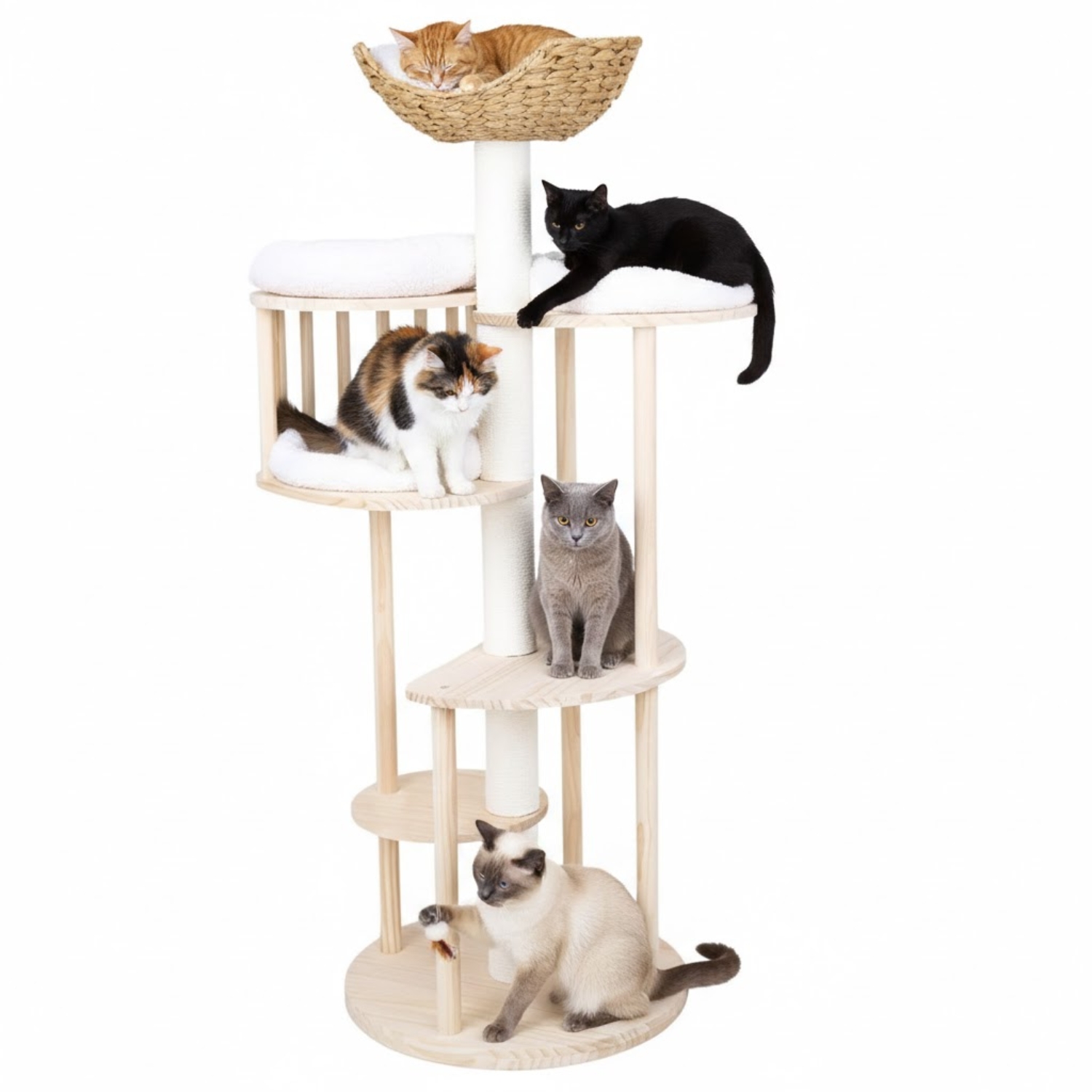 RASCADOR MADERA GATO M1 CRUSEC TIPO TORRE CON CASA ELEGANTE BEIGE - 1