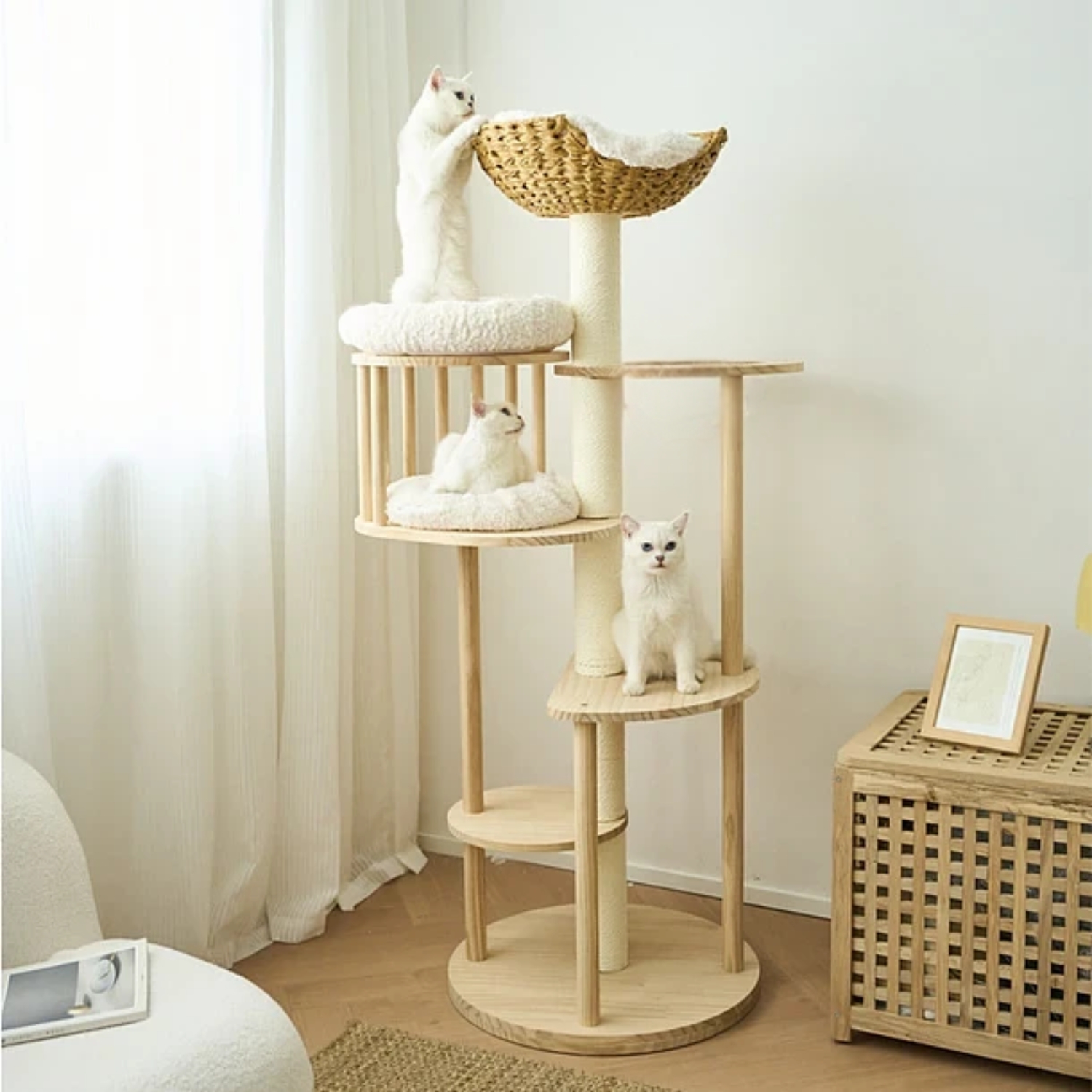 RASCADOR MADERA GATO M1 CRUSEC TIPO TORRE CON CASA ELEGANTE BEIGE - 2