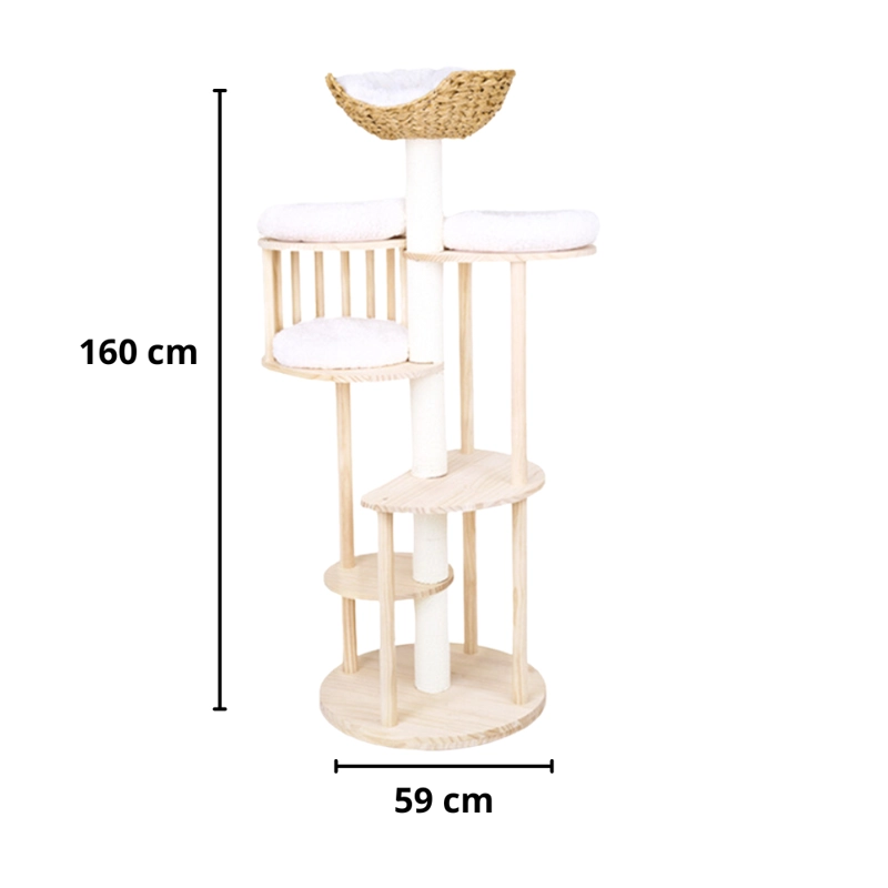 RASCADOR MADERA GATO M1 CRUSEC TIPO TORRE CON CASA ELEGANTE BEIGE - 4