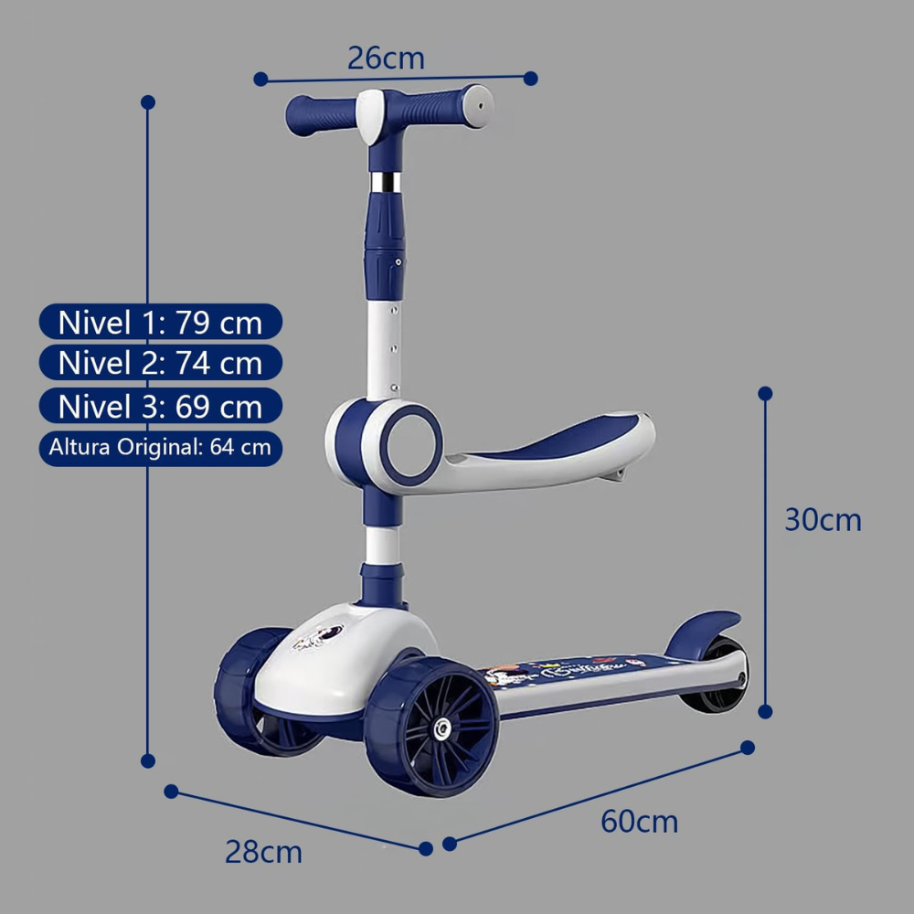 SCOOTER MONOPATÍN 3 RUEDAS LED MUSICAL PLEGABLE NIÑOS REGULABLE - 2