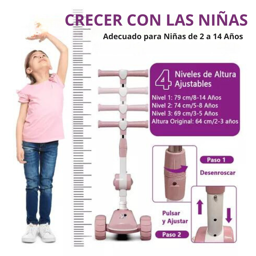 SCOOTER MONOPATÍN 3 RUEDAS LED MUSICAL PLEGABLE NIÑOS REGULABLE - 3