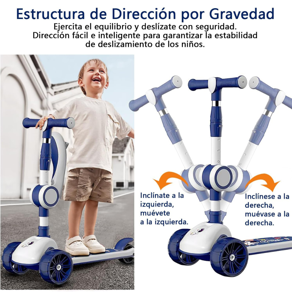 SCOOTER MONOPATÍN 3 RUEDAS LED MUSICAL PLEGABLE NIÑOS REGULABLE - 3