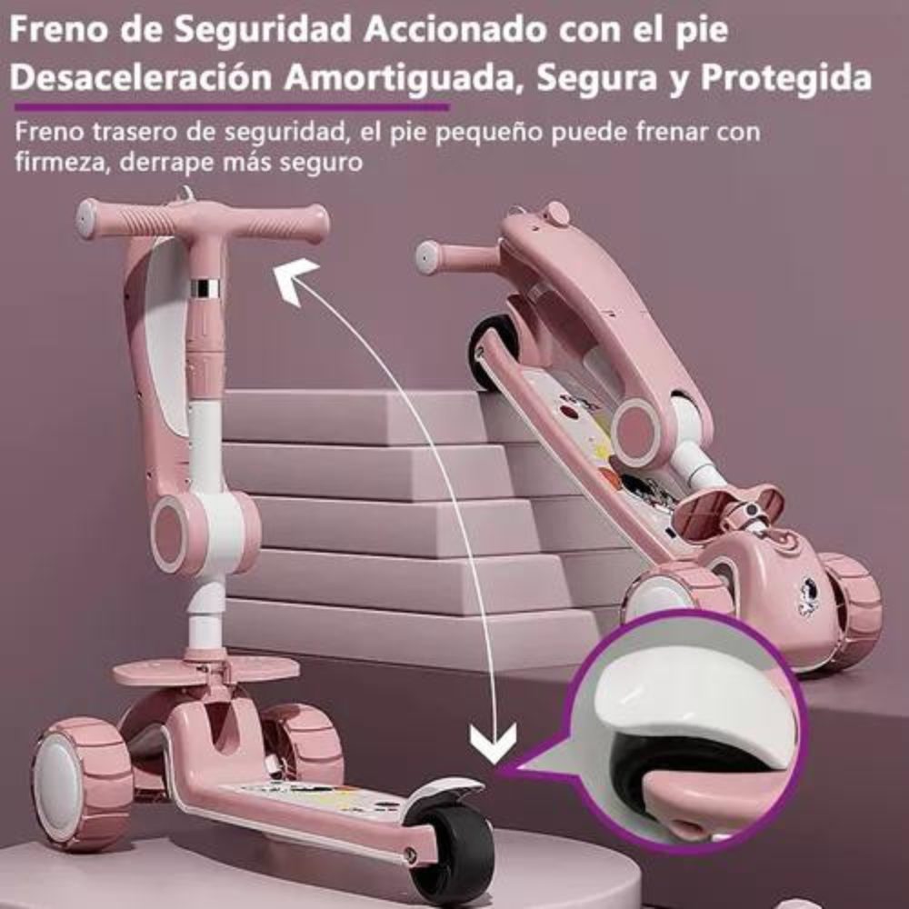 SCOOTER MONOPATÍN 3 RUEDAS LED MUSICAL PLEGABLE NIÑOS REGULABLE - 4