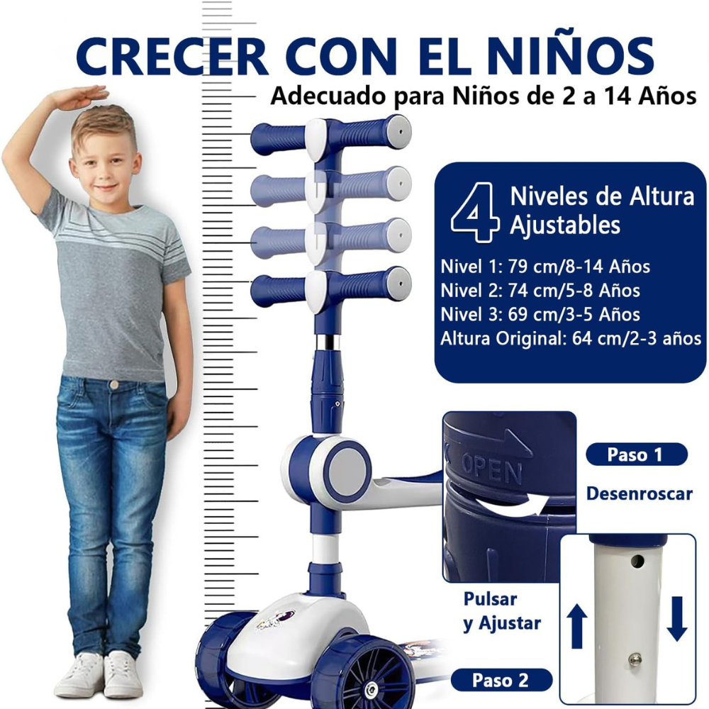 SCOOTER MONOPATÍN 3 RUEDAS LED MUSICAL PLEGABLE NIÑOS REGULABLE - 5