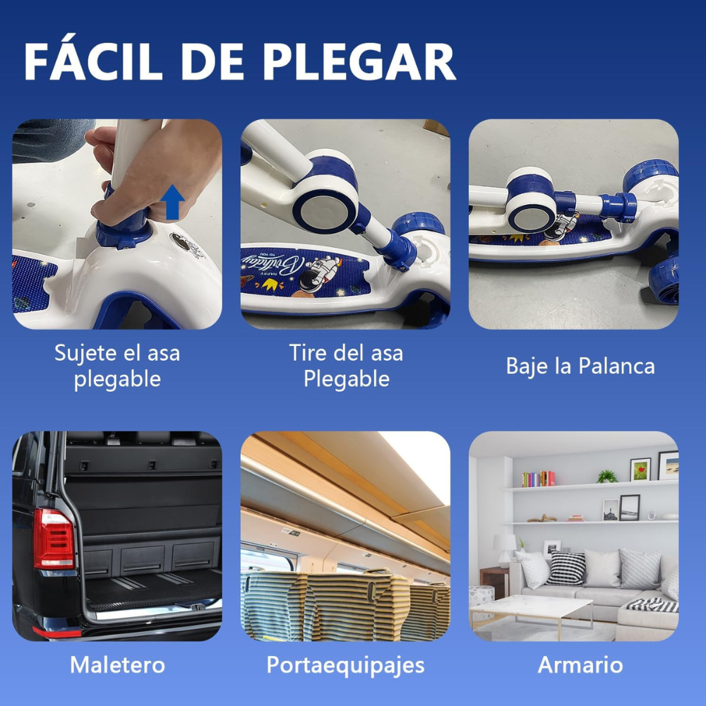 SCOOTER MONOPATÍN 3 RUEDAS LED MUSICAL PLEGABLE NIÑOS REGULABLE - 6