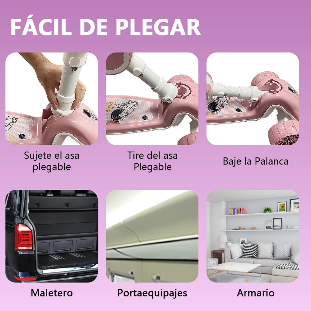SCOOTER MONOPATÍN 3 RUEDAS LED MUSICAL PLEGABLE NIÑOS REGULABLE - 7