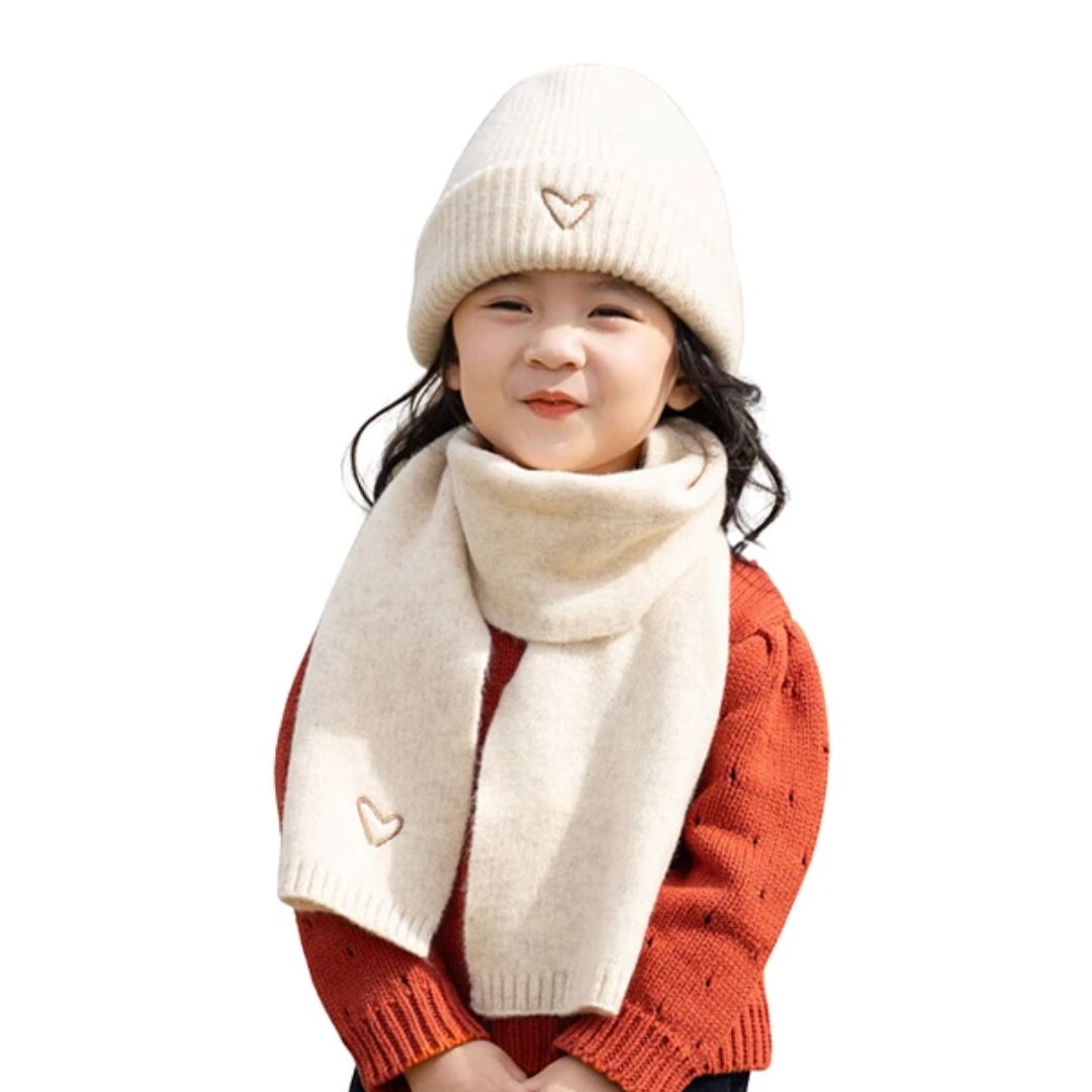 CONJUNTO DE GORRO Y BUFANDA DE LANA TEJIDO INVIERNO PARA NIÑOS - 1