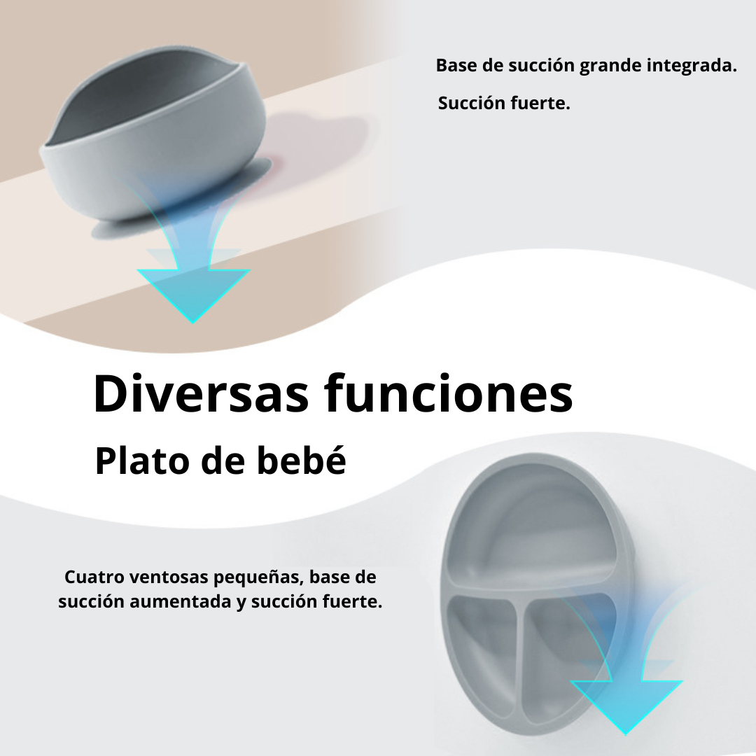 PLATO CRUSEC BEBÉ SILICONA JUEGO 6 PIEZAS LAVABLE ROSA - 3